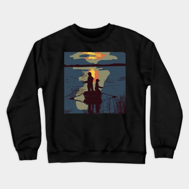 Father Son Fishing Sunset Crewneck Sweatshirt by F&L Design Co.